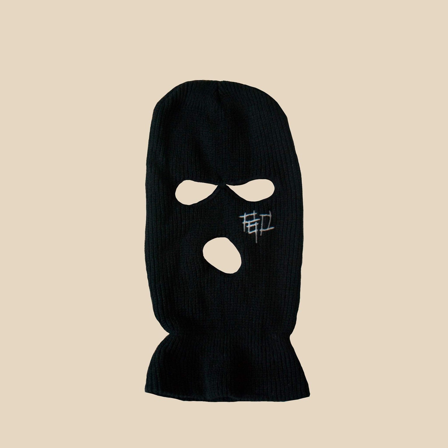 Black ski mask with white logo